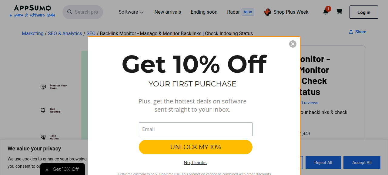 باقات وأسعار Backlink Monitor على AppSumo