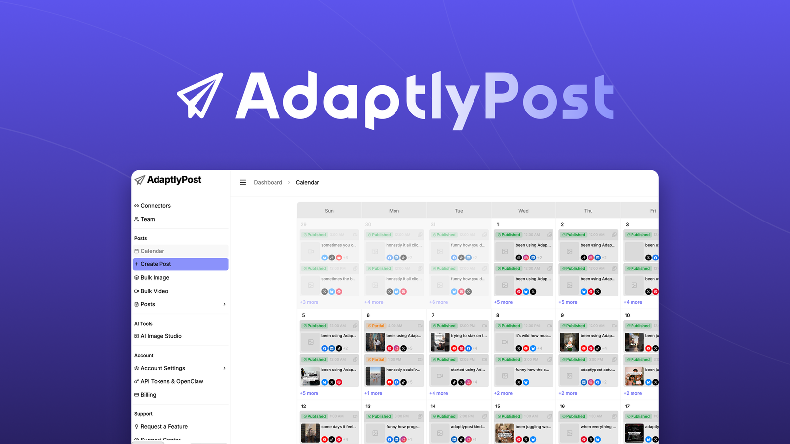 واجهة أداة AdaptlyPost