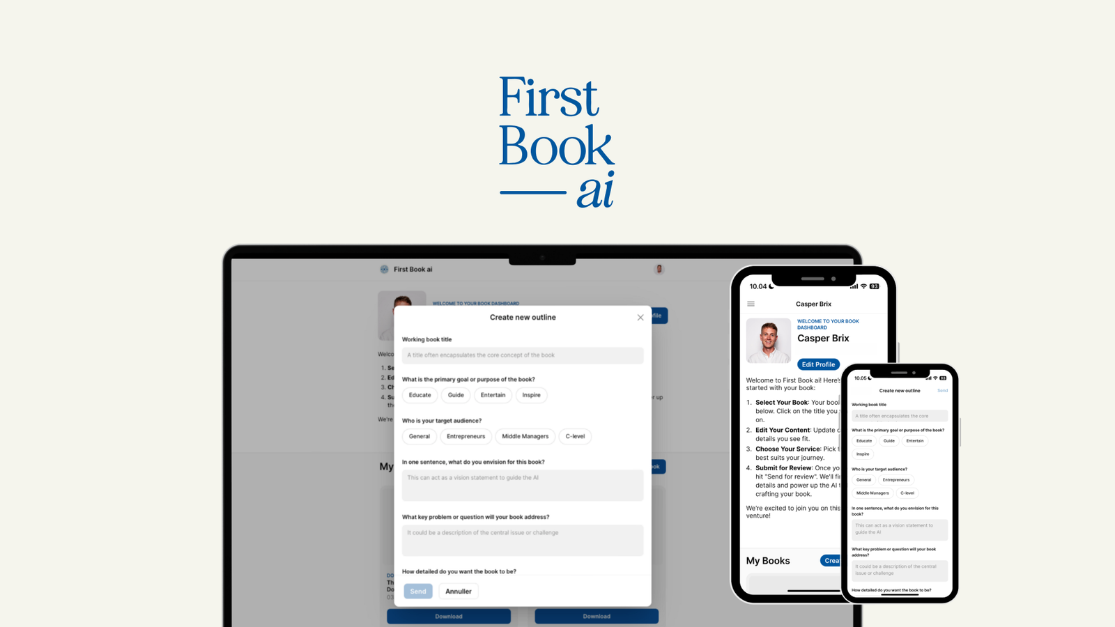 واجهة أداة First Book ai لكتابة الكتب بالذكاء الاصطناعي