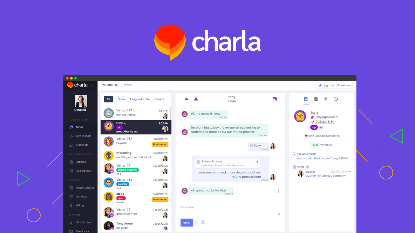 واجهة أداة Charla للدردشة الذكية