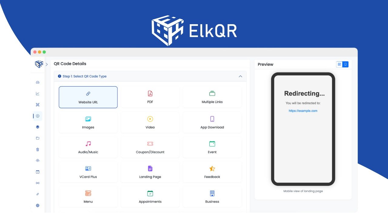 واجهة أداة ElkQR لإنشاء رموز QR وإدارتها