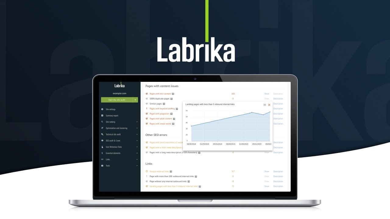 واجهة أداة Labrika لتحليل السيو وإصلاح مواقع الويب