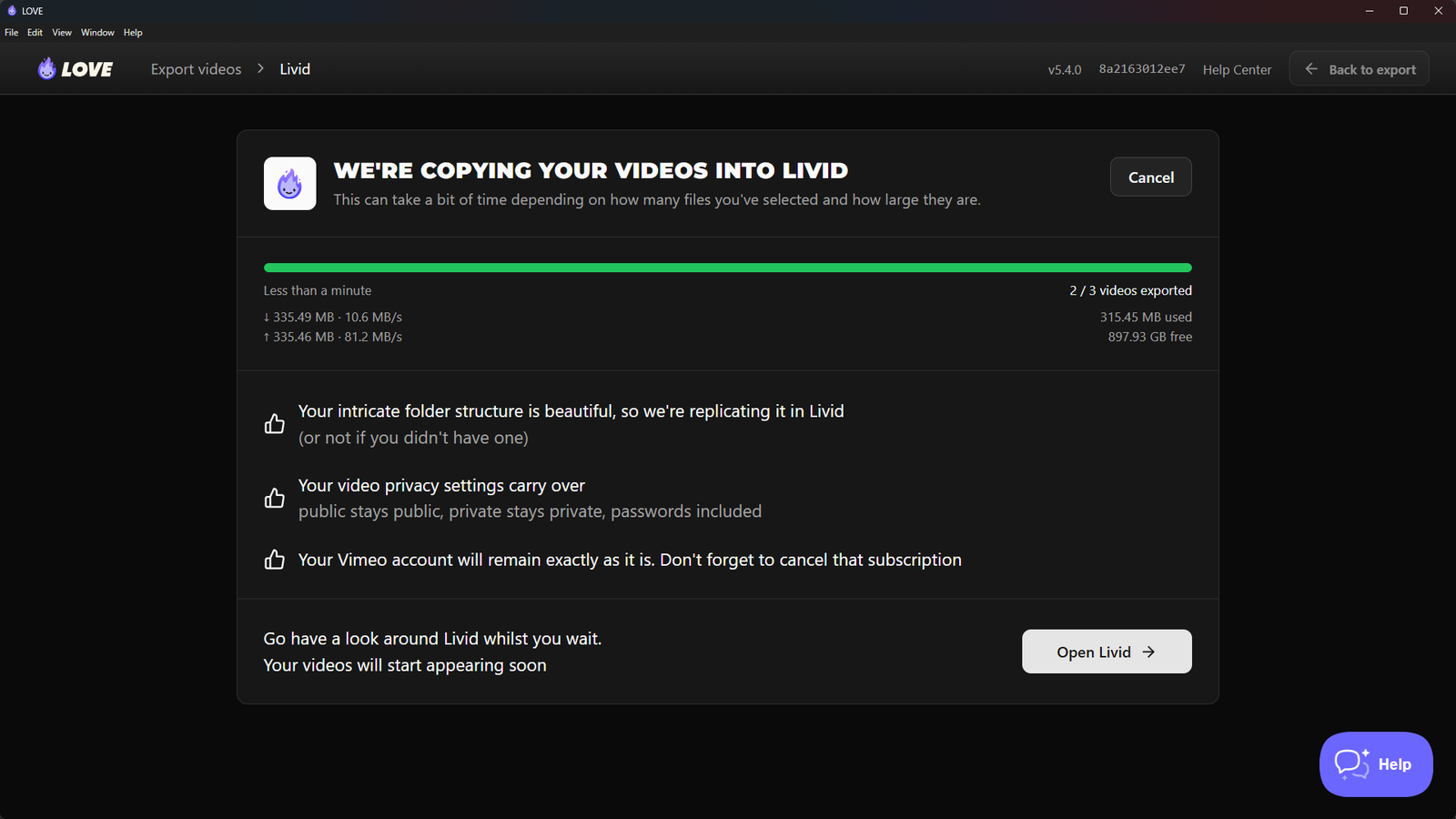 نقل مكتبة Vimeo إلى Livid