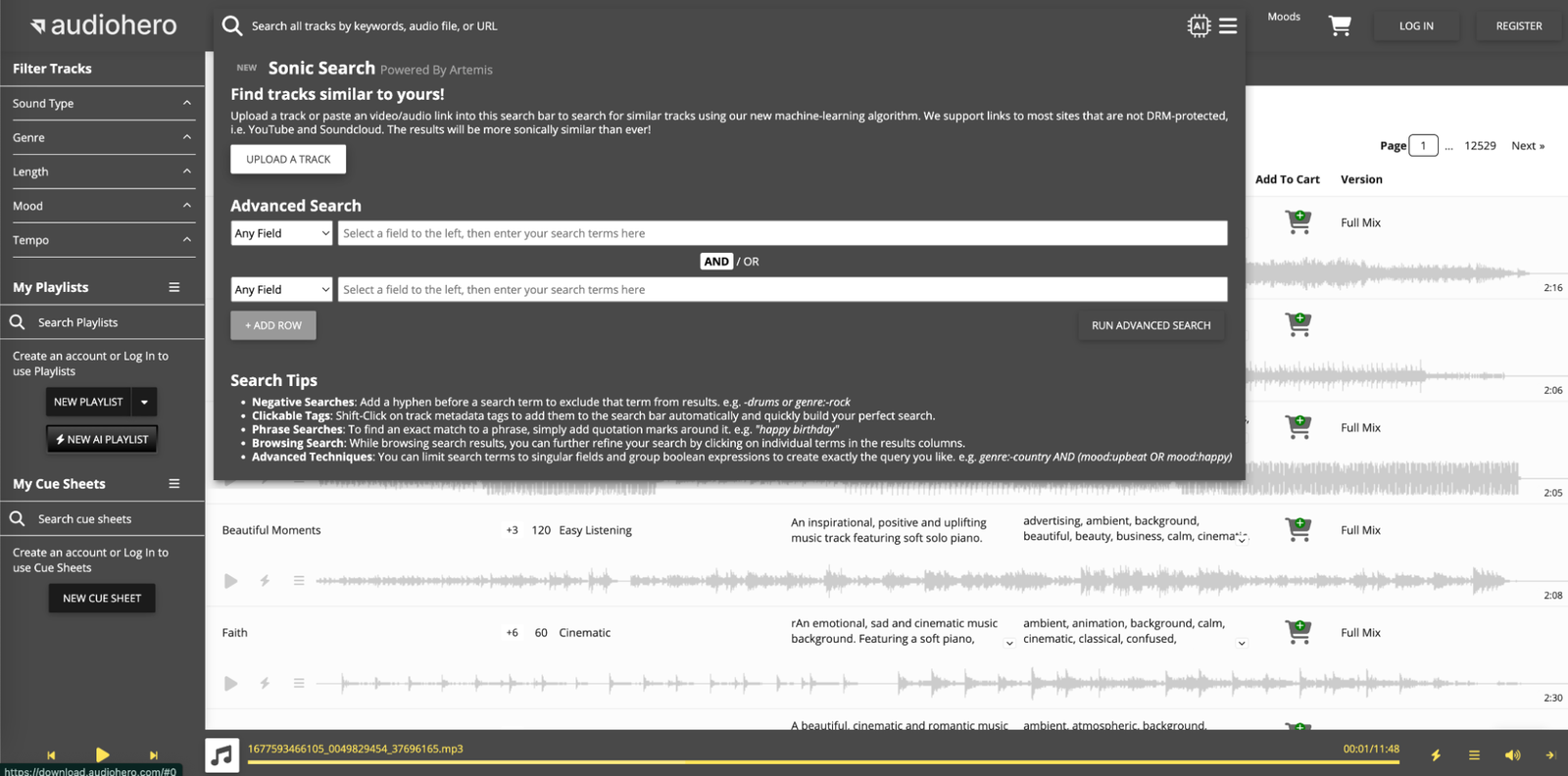 مولد المؤثرات الصوتية بالذكاء الاصطناعي في AudioHero