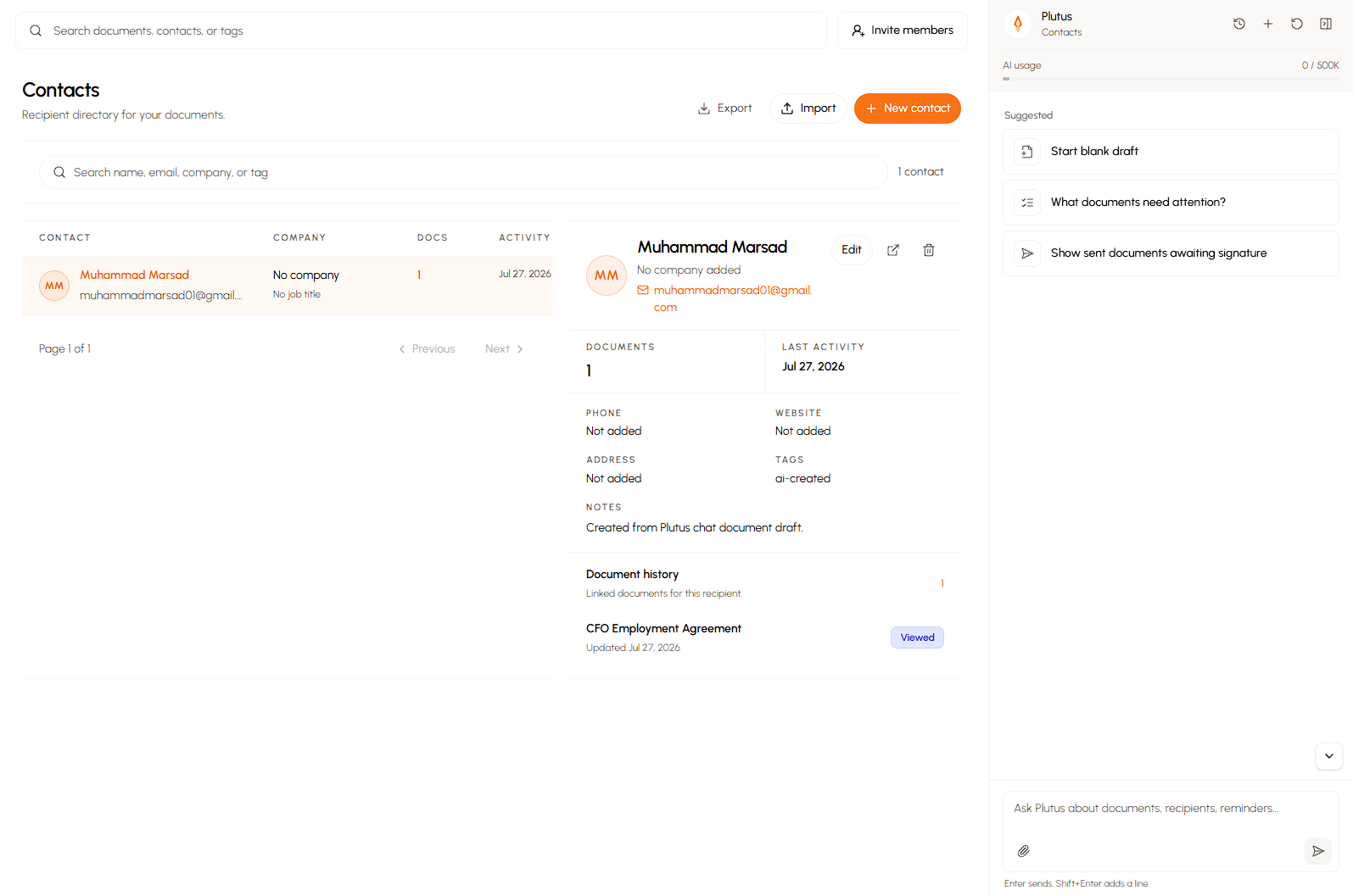 تتبع فتح المستند والتوقيع في PlutusDoc