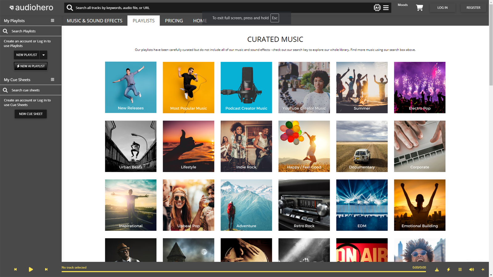 قوائم تشغيل منسقة في AudioHero