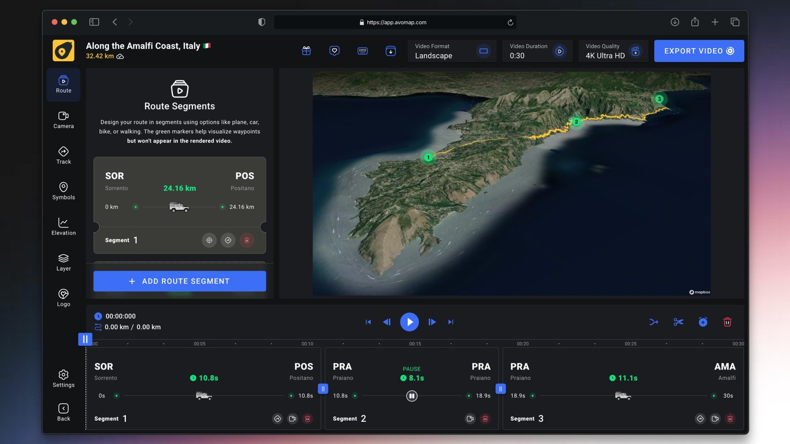 تقسيم مسار الرحلة إلى مقاطع وسائط تنقل داخل AvoMap