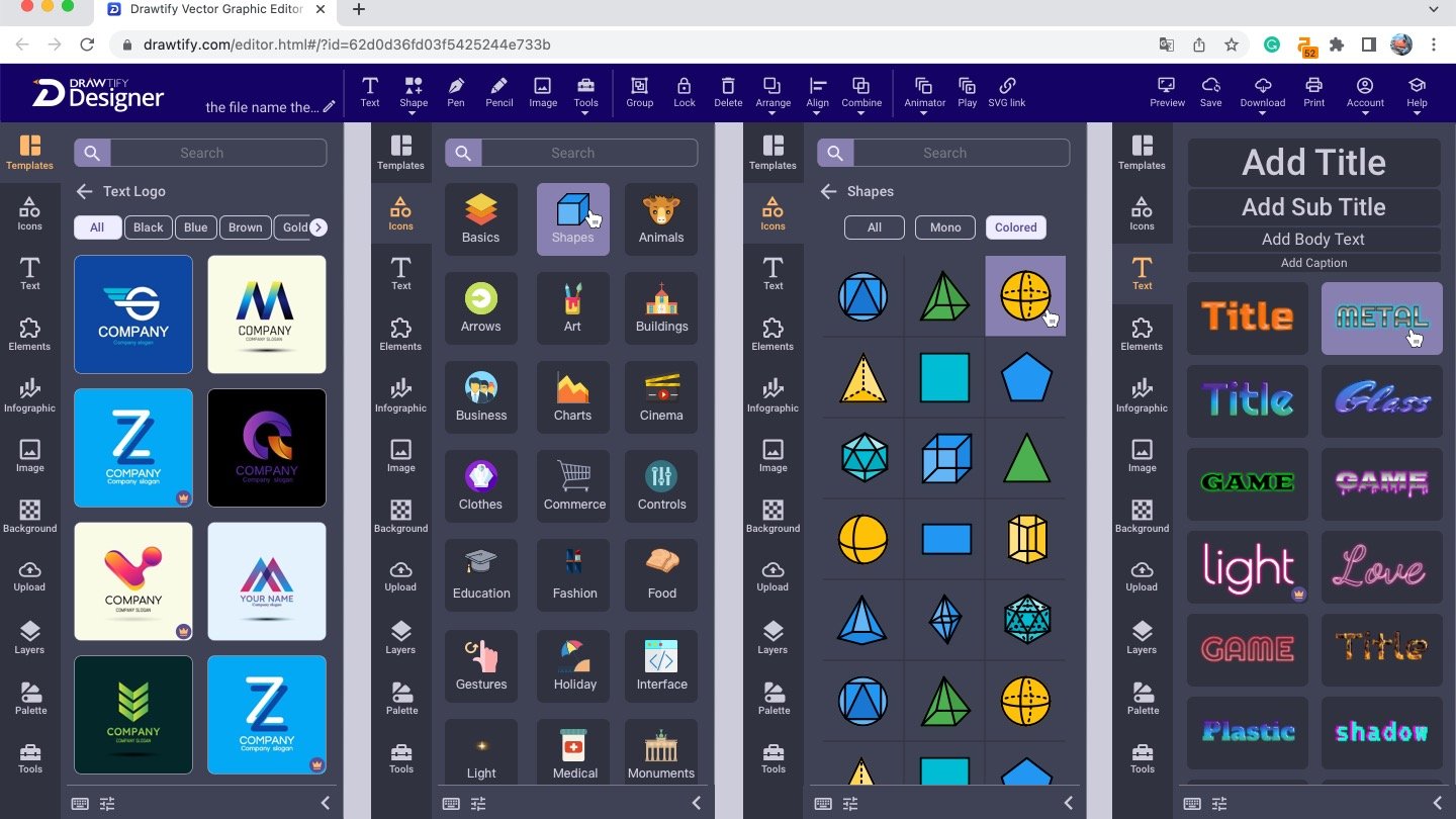 أدوات الحركة والتحريك داخل Drawtify