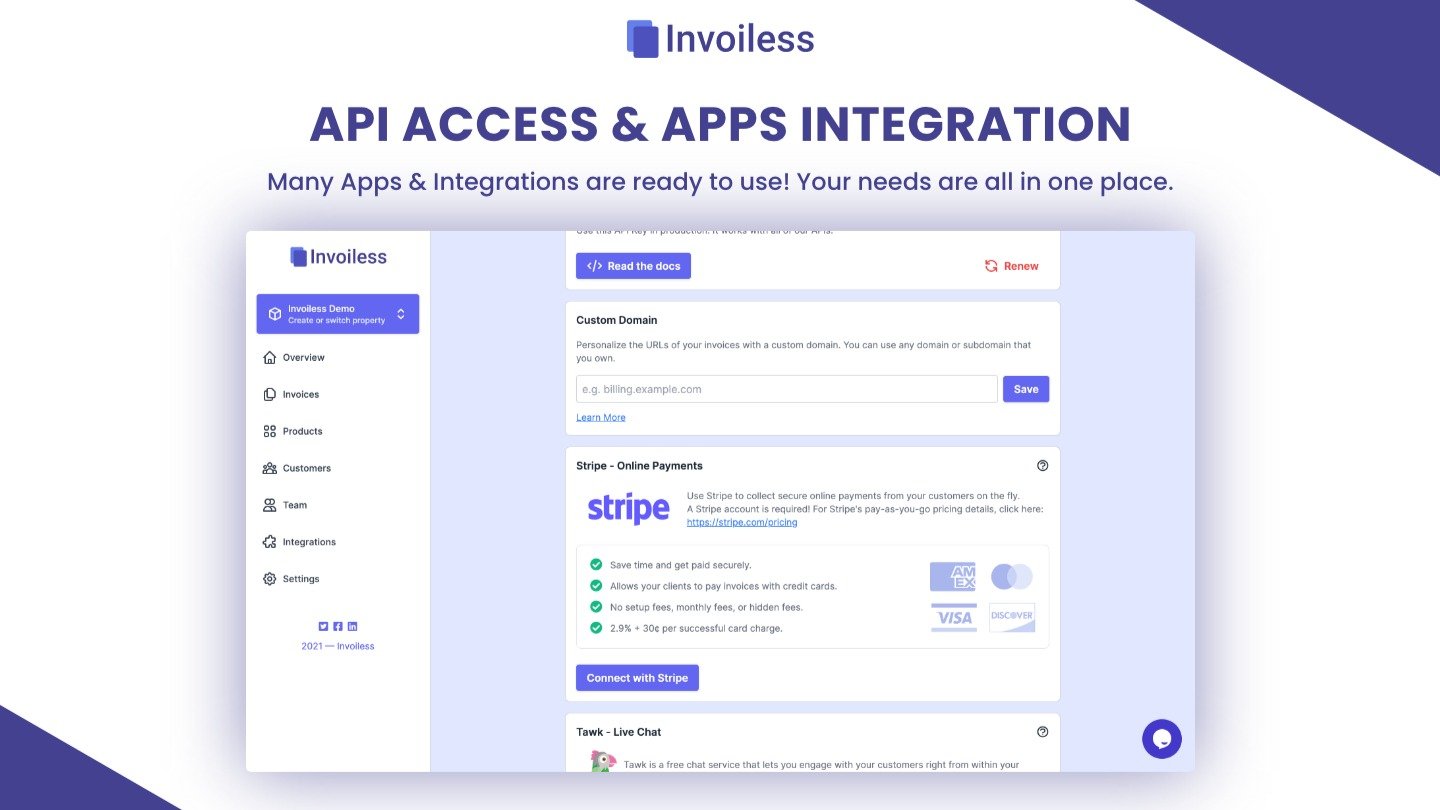 واجهة برمجة التطبيقات والتكاملات في Invoiless
