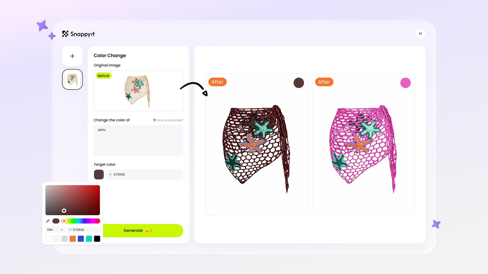 إعادة تلوين الملابس إلى درجات لونية في Snappy.it