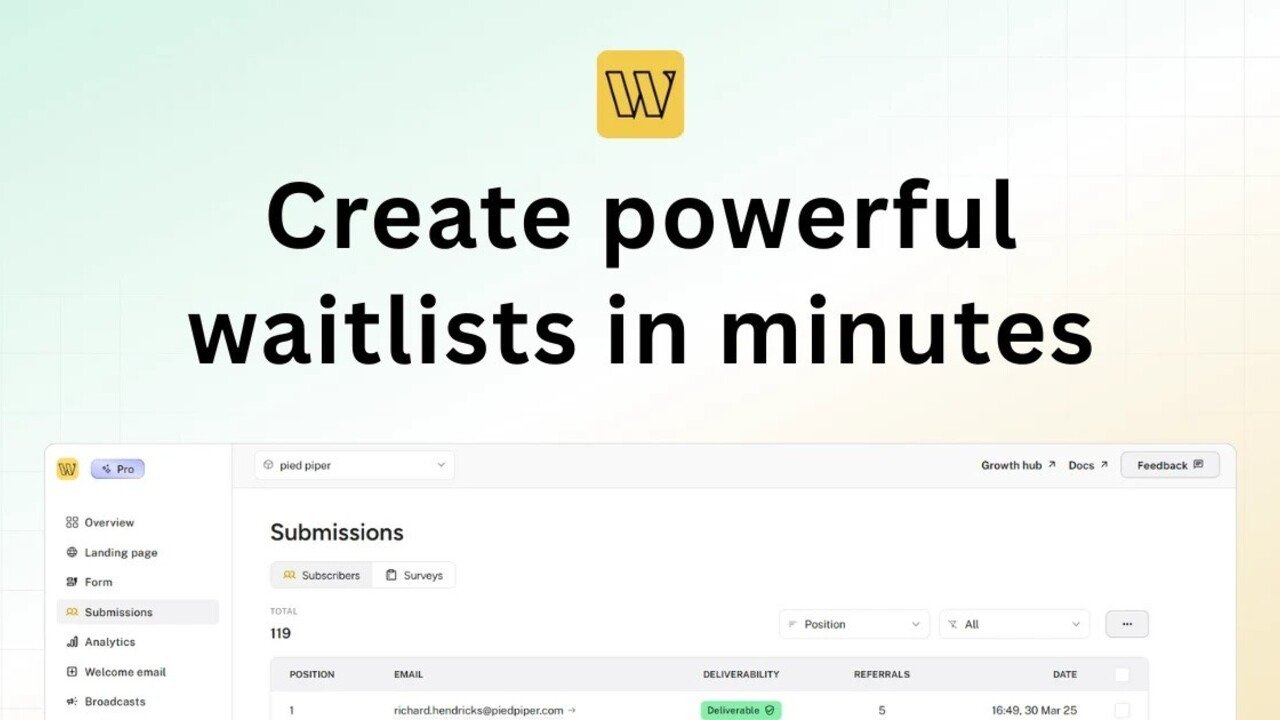 صفحة هبوط قائمة الانتظار في Waitlister