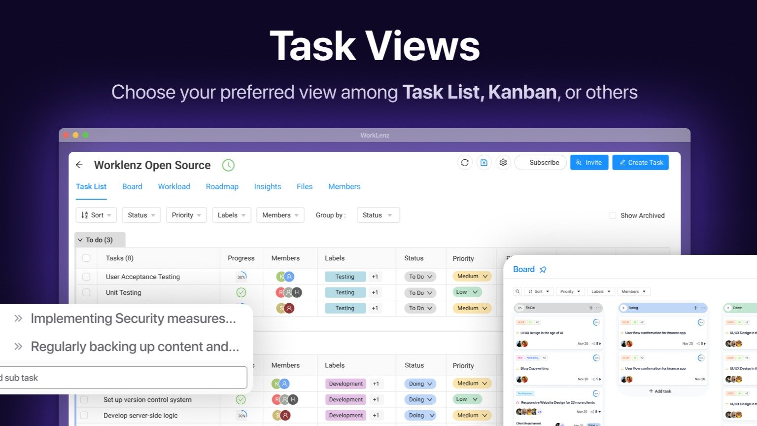 لوحة كانبان وقوائم المهام في WorkLenz