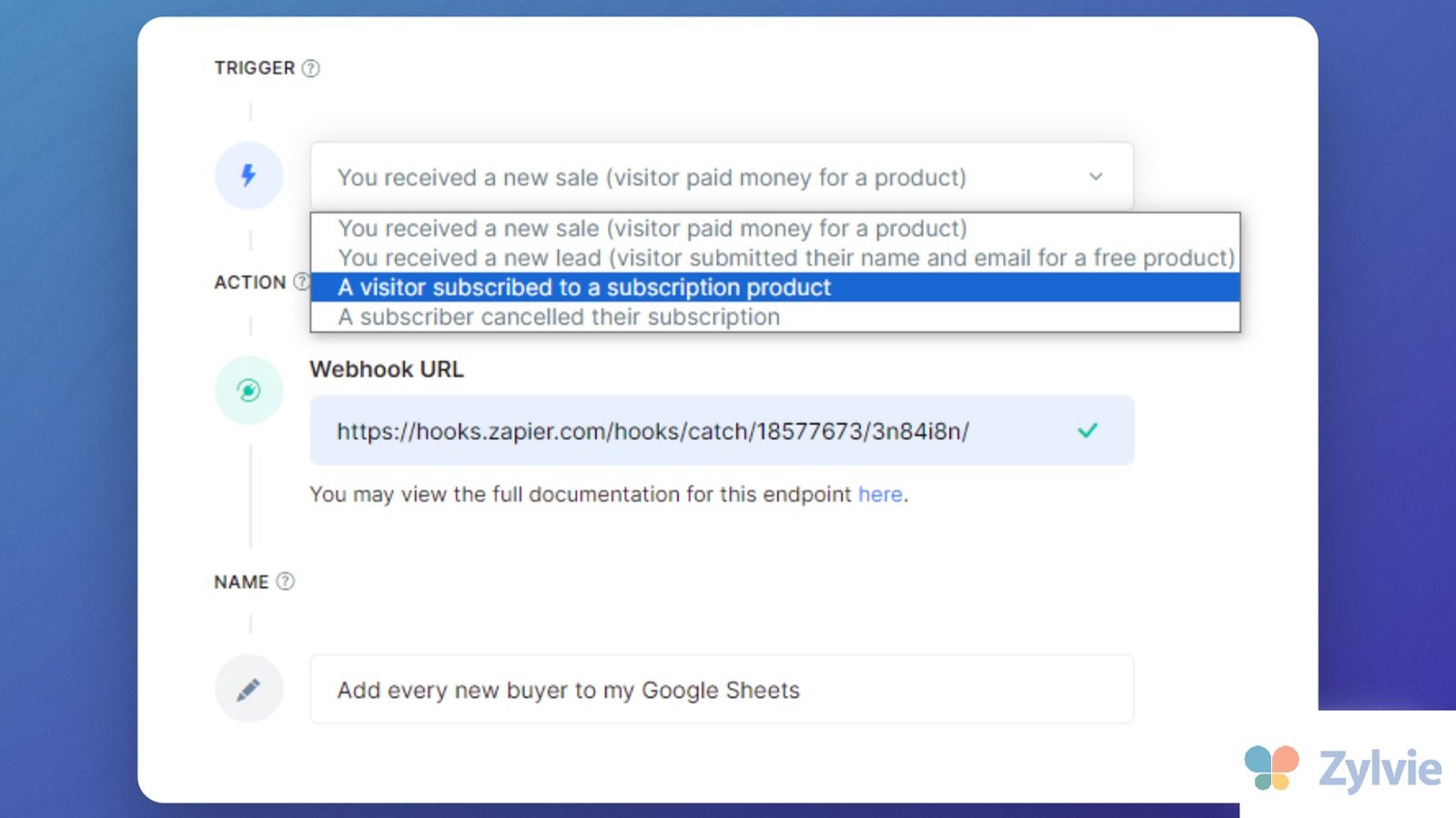 أتمتة ما بعد الشراء عبر Webhooks وأدوات الربط في Zylvie
